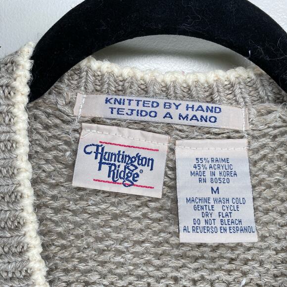 Huntington Ridge Vtg Hand Knitted Cottage Neutral Gray Beige Sweater Vest Sz M - Picture 4 of 9